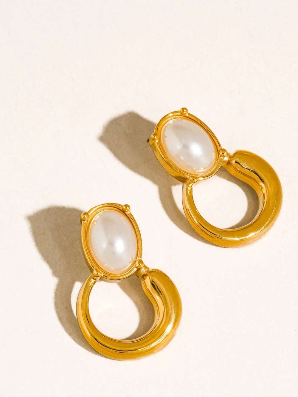 Gold-Tone Pearl Drop Hoop Earrings - Women Jewelry